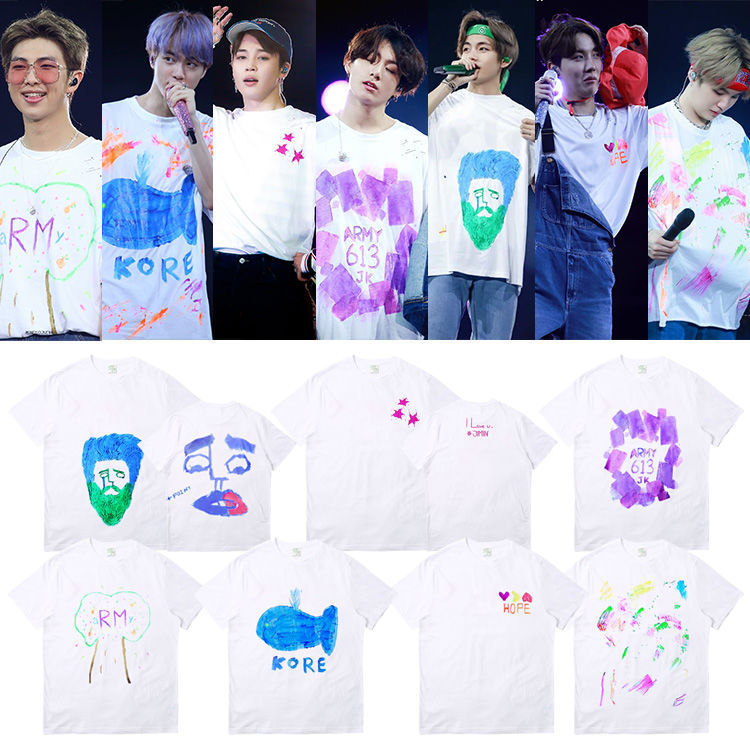 Bts Concert Merchandise Hand-Painted Graffiti Print Clothing Same Style Short-Sleeve T-Shirt for Men and Women