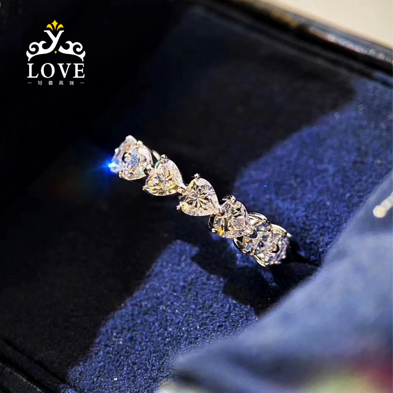 Platinum ring female D color mossamite loving full drill 18k platoon heart-shaped full circle of drill tail ring