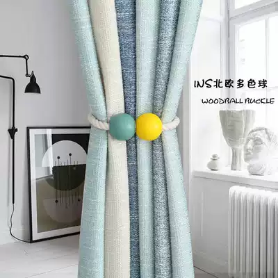 2020 New curtain strap simple modern wooden bead magnetic buckle Nordic style curtain buckle rope hanging ball rope