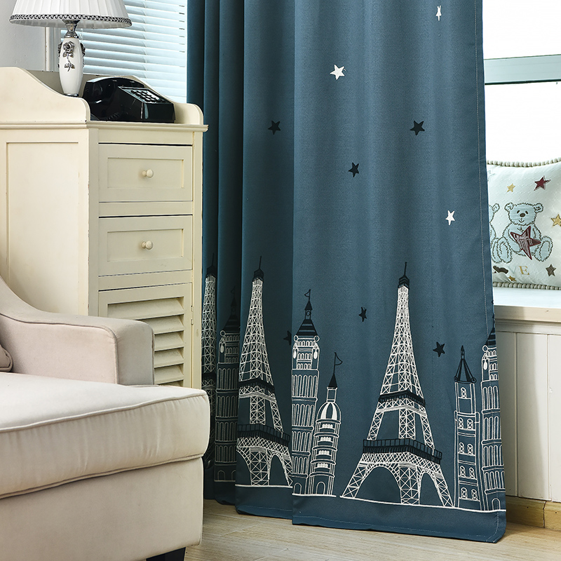 Cartoon shading floating window Mediterranean boy curtains landing window Customized finished children room bedroom window fabric stock