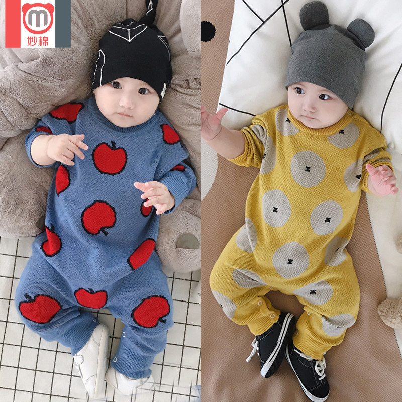 Baby knitted sweater Female treasure Male treasure climbing clothing Autumn and winter jumpsuit Male baby baby girl toddler autumn jumpsuit