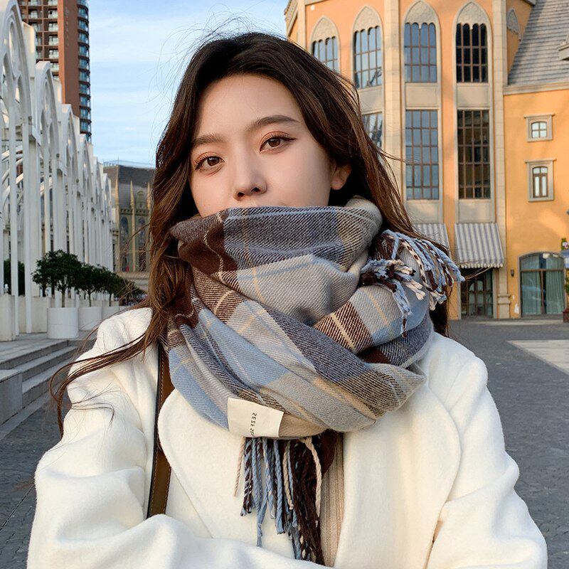 Japan's Christy Kathy net red with the same scarf women's autumn and winter new warm and thick cashmere plaid scarf