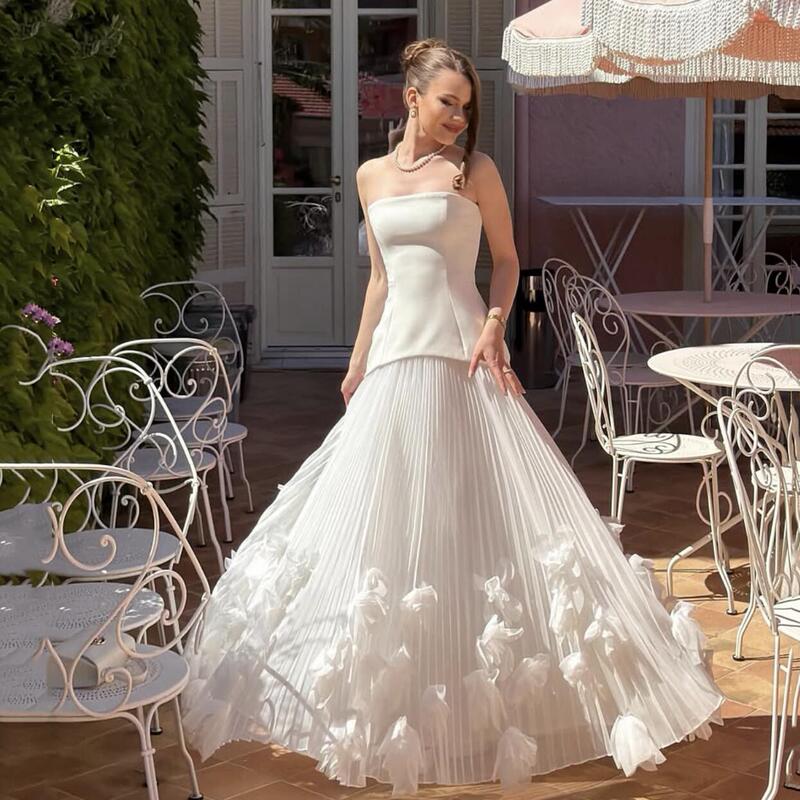 Dana Heavy Craftsmanship White Strapless Dress Engagement Dress Elegant Temperament Large Hem Dress Light Luxury Long Dress