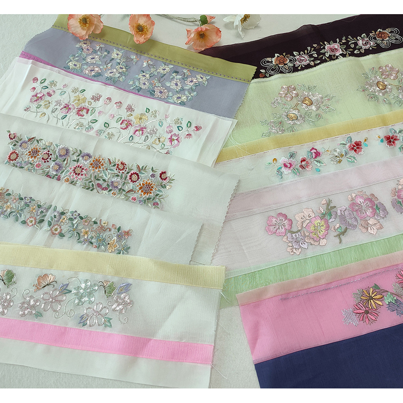 Handmade Embroidery, Traditional Suzhou Embroidery, Silver Thread Embroidery, Gray-Purple Silk Fabric, Accessories, Cuff Embroidery, Collar Embroidery B507
