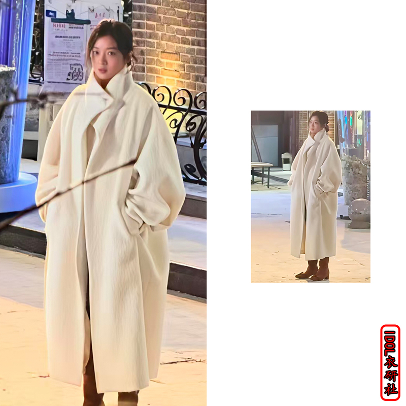 Shangzhi Tao's Same Style Clothing, Early Spring Sunny Weather, Sun Qian's White Long Woolen Coat, Trench Coat, Loose Fit, Stage Outfit Shangzhi Tao's Same Style Clothing, Early Spring Sunny Weather, Sun Qian's White Long Woolen Coat, Trench Coat, Loose Fit, Stage Outfit