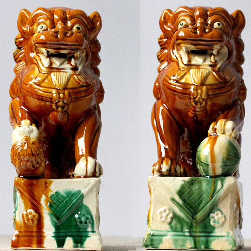 唐三彩、獅子 唐三彩、獅子 唐三彩、獅子 鞏縣窯唐三彩藍釉獅子【紀先生】二手-1834 |