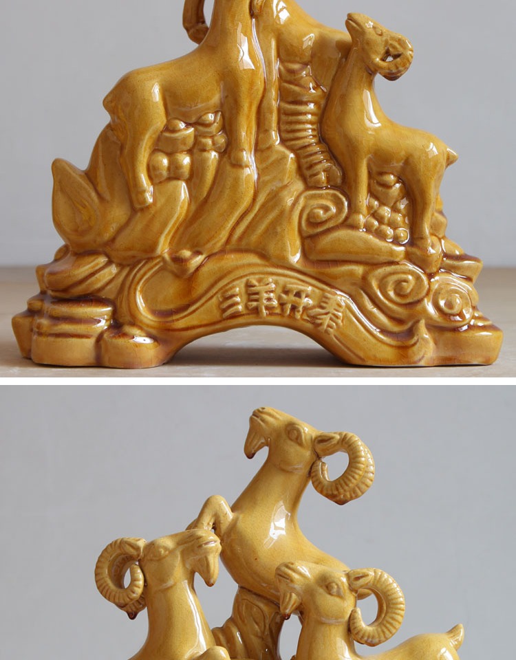 Đồ trang trí bằng gốm cừu mới Sanyang Kaitai may mắn tốt lành Phong thủy thủ công Sanyang Kaitai Luoyang Tang Sancai phòng khách nhà cấp 4