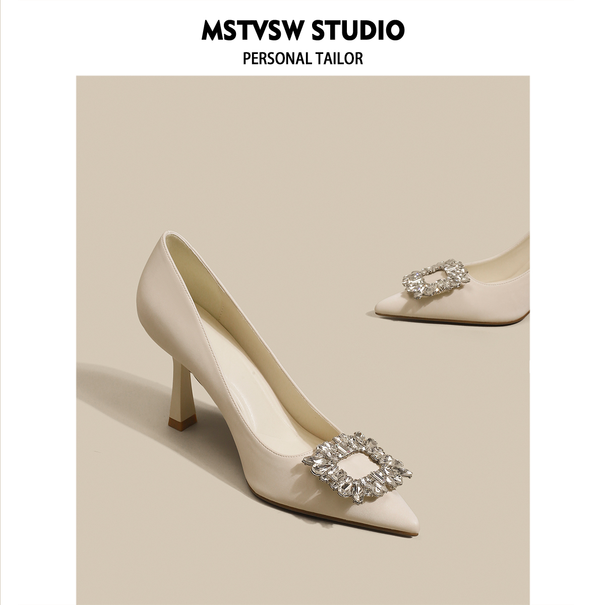 Yaguan フレンチスタイルの尖ったつま先のハイヒールの靴女性のための 2024 春と秋の新しいオフホワイトのブライダル結婚式の靴スティレットシューズ