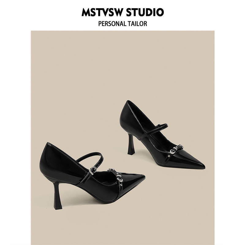 Yaguan Black Elegant Single-Strap Stiletto High Heels for Women, Niche Design with Metal Buckle, Pointed Toe, Shallow Mouth Single Shoes for Women Yaguan Black Elegant Single-Strap Stiletto High Heels for Women, Niche Design with Metal Buckle, Pointed Toe, Shallow Mouth Single Shoes for Women