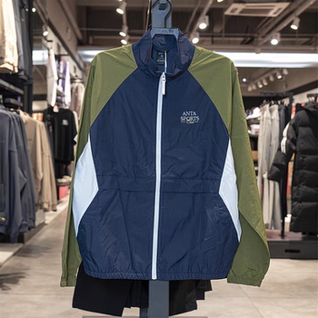 Anta Wang Yibo Same Style Stand Collar Sports Jacket for Men, Color-Blocking Sun Protection Windbreaker 152528607