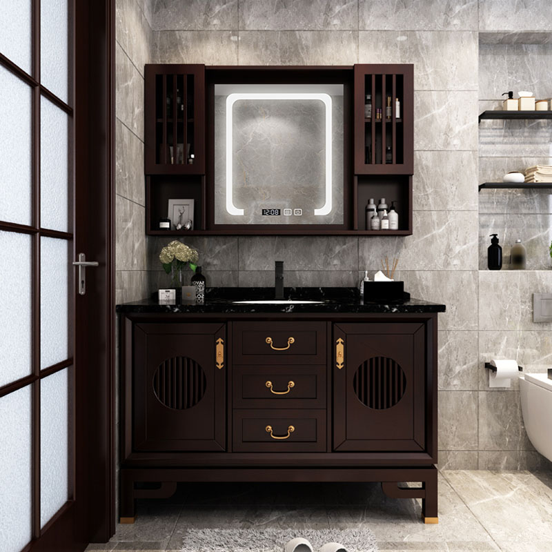 Modern new Chinese bathroom cabinet combination floor floor integrated bathroom hand wash face Basin cabinet Smart Mirror wash table