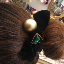 Korean version of ponytail Hairband Korean head rope pearl triangle rhinestone bow adult rubber band hair rope leather case female