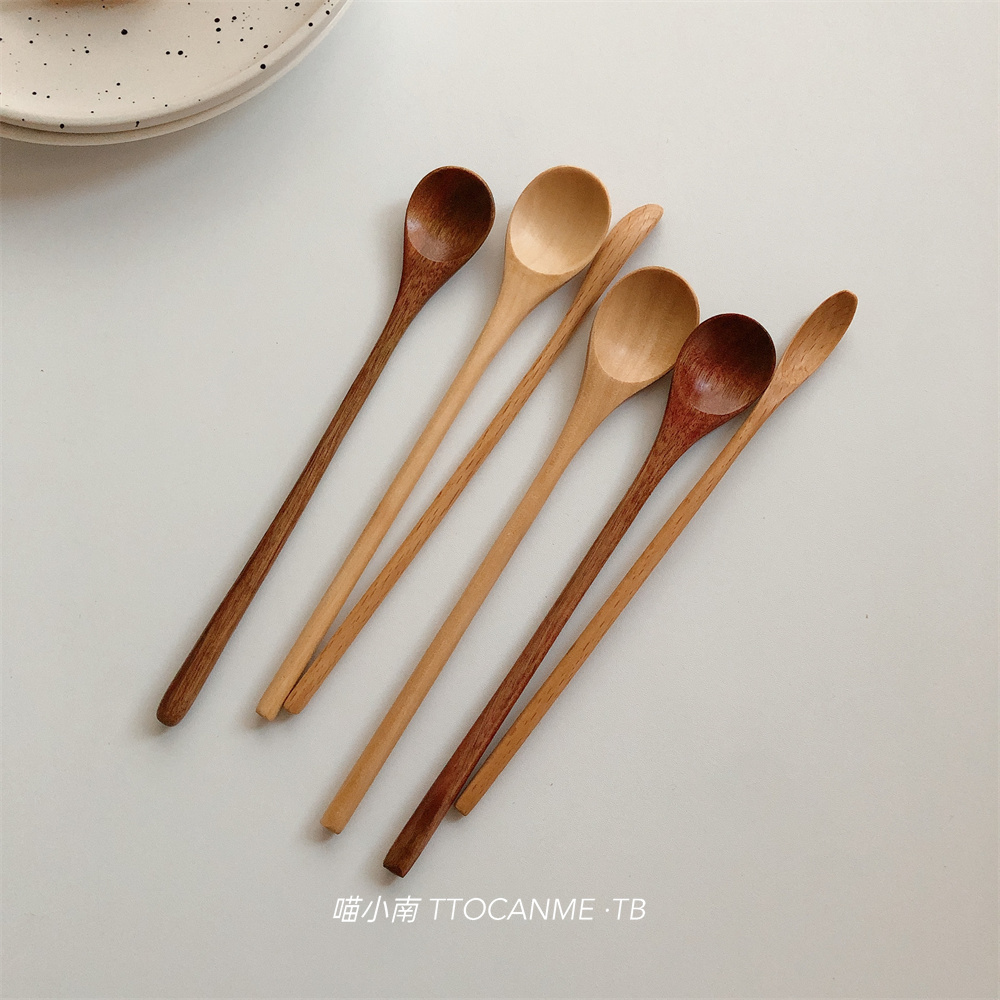 ins Han style stirring stick solid wood long handle coffee small spoon mini sweet milk powder drink water fruit tea milk spoon-Taobao