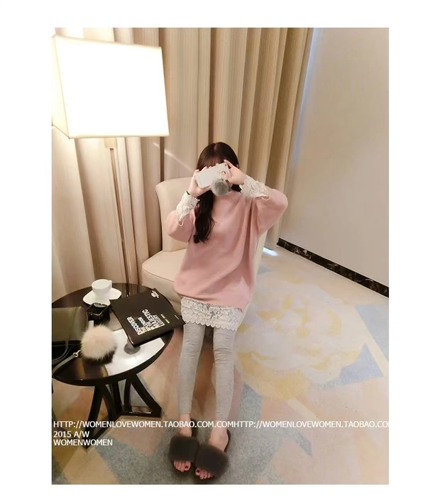 Chao Ma mùa thu và mùa đông mặc ren phụ nữ mang thai áo len phù hợp với đoạn dài đan lỏng đáy áo sơ mi nữ hai mảnh