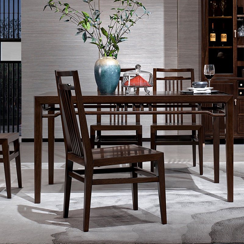 Long Grace Furniture-Seal-style Light Luxury New Chinese Style Dining Room Black Sandalwood Solid Wood Table Dining Chair 1 4M502