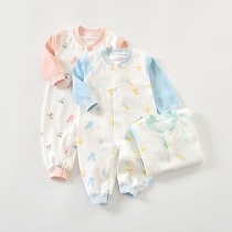 Spring and autumn baby jumpsuit cotton clothes 0-18 months for men and women Baby closed crotch baby clothes home climbing clothes