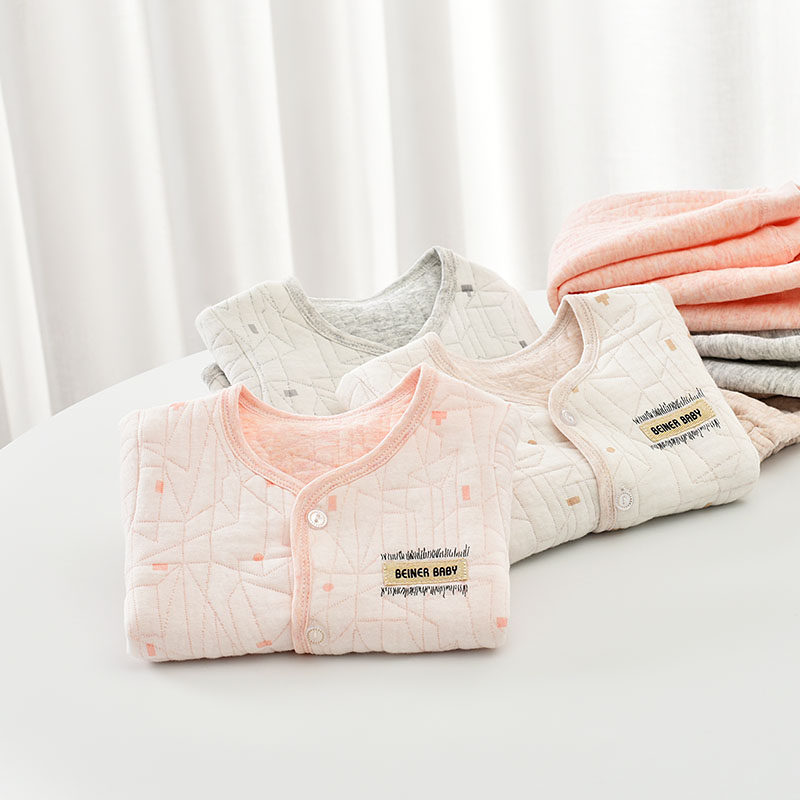 Beiyin'er baby underwear spring and autumn cotton warm set newborn clothes baby silk warm clothing 0-3 years old