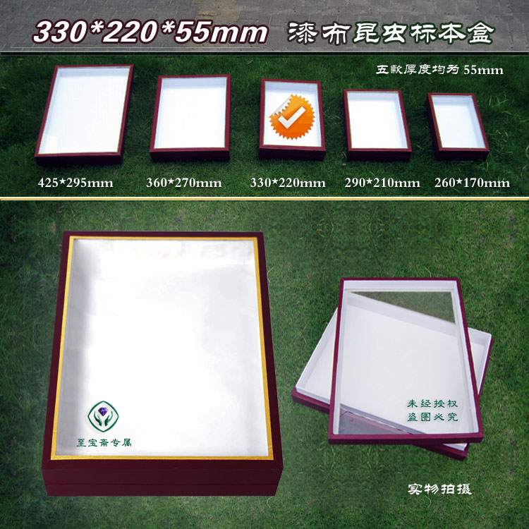330x220x55mm漆布标本盒 带针插板 标本展示盒  三级台 可开票