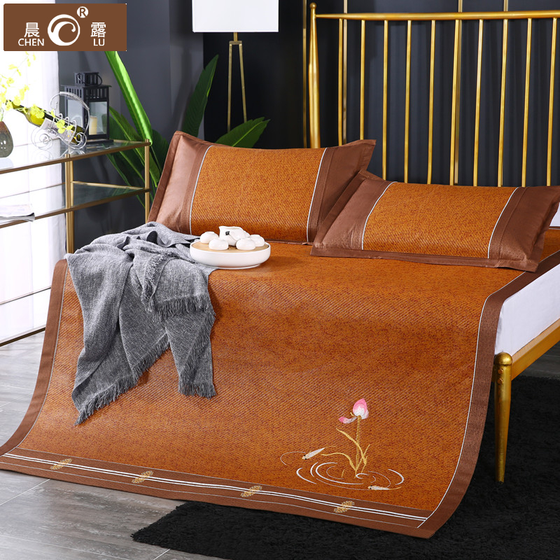 Morning Dew New Chinese-style embroidered rattan mat three-piece set 15m 18m foldable summer student dormitory mat