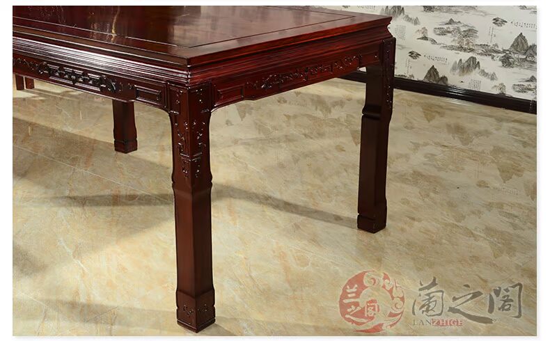 Lanzhige Nội thất gỗ hồng mộc Bàn ăn hình chữ nhật với 6 ghế kết hợp Nội thất gỗ gụ LG-C28 - Bộ đồ nội thất nội thất phòng ngủ hiện đại