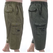 Đàn ông trung niên cotton nhiều túi cắt quần Đàn ông trung niên cộng với phân bón XL cao eo đàn hồi quần short eo 7 quần