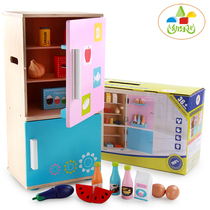 New wooden Children Baby Girl cooking simulation kitchen refrigerator house early education toy simulation home appliances