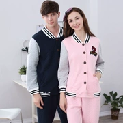 Fenteng mùa đông vài bộ đồ ngủ dệt kim chần cardigan ấm áp dày thường đàn ông và phụ nữ ngọt ngào bên ngoài mặc dịch vụ nhà