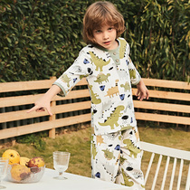 Fenteng cotton pajamas boys spring and summer new products Zhongda children cute cartoon boys mid-sleeve cotton home suit suit