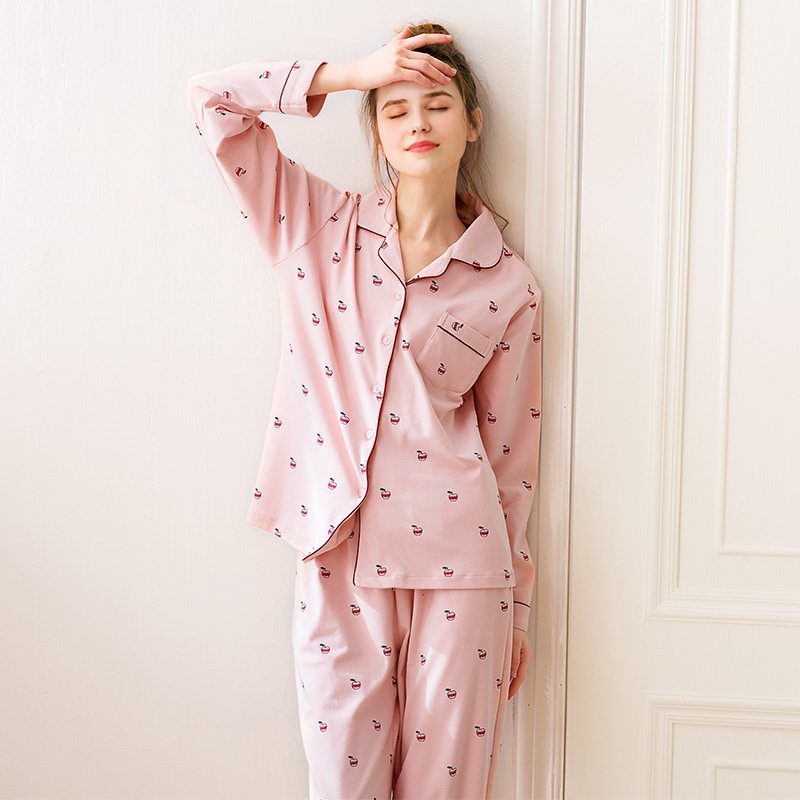 Fenteng new pajamas women's autumn pure cotton cute cardigan long-sleeved trousers girl sweet cotton home clothes set winter