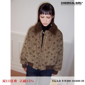 Chemical girl mystery manor 2024 winter retro color block printed corduroy cotton jacket for women Chemical girl mystery manor 2024 winter retro color block printed corduroy cotton jacket for women