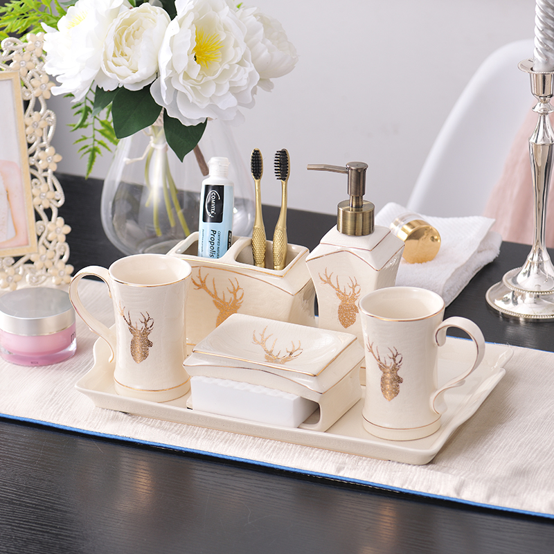 Modern Makeup Room Bathroom washing suit Bathroom Five Pieces Sets Ceramic Toothbrushing Cups Toiletries TEETH AMERICAN
