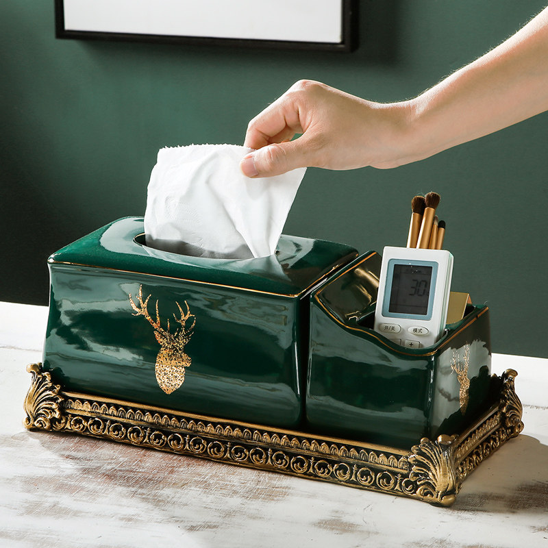 Multi-function drawing box tissue box creative high-end remote control box cabinet cabinet cabinet light luxury-style emerald green