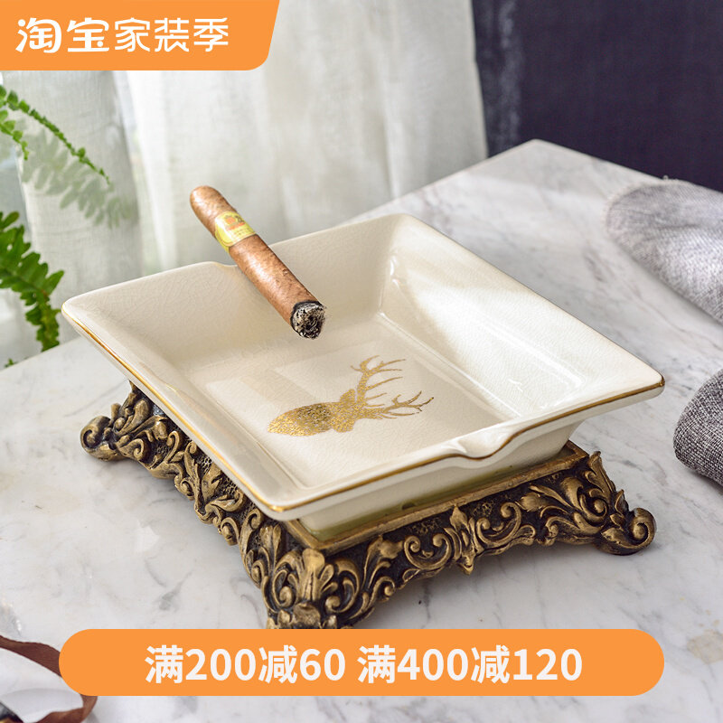 Retro European luxury ceramic ashtray creative home living room coffee table ins wind ornaments office decorations