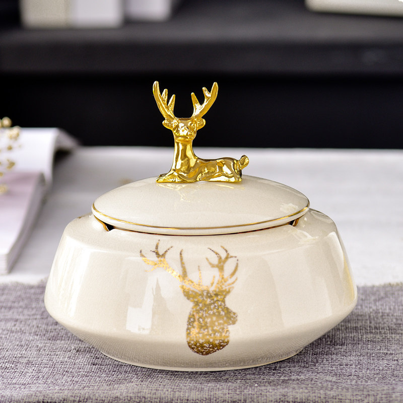 Home with lid ashtray creative personality trend multi-functional European-style living room coffee table decorative ashtray ceramic modern