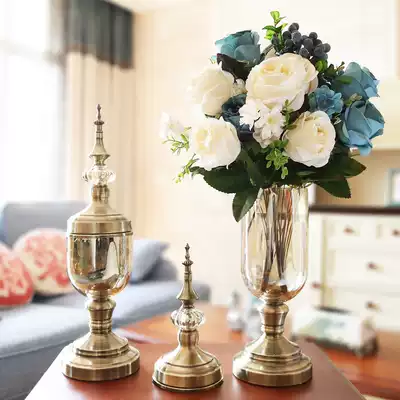 American crystal vase decoration living room flower arrangement European retro simulation flower dried flower modern TV cabinet decoration
