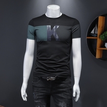 Europe station mens short-sleeved T-shirt 2021 new silk cotton half-sleeve T-shirt round neck slim trend half-sleeve