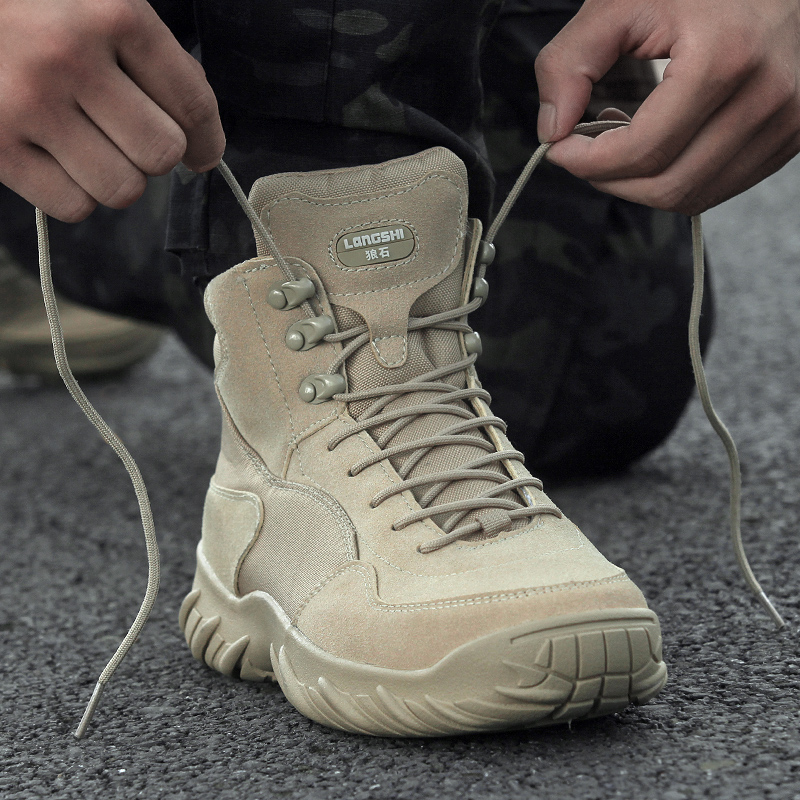 Wolf Stone outdoor mid-tube combat boots men's special forces tactical boots desert land combat boots mountaineering shoes combat training shoes waterproof and wear-resistant - Taobao