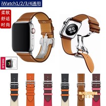Applicable Apple Watch76SE leather strap Apple Watch iWatch12345 butterfly buckle soft men and women tide