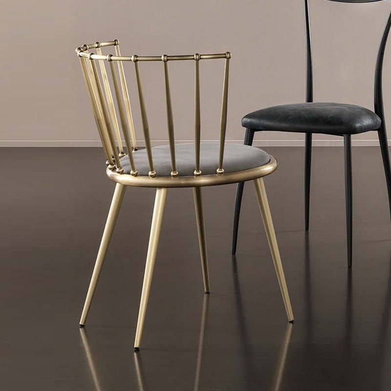Creative Nordic Minimalist Modern Light Lavish Chair Designer Books Room Backrest Dining Room Chair Iron Art Golden Rose Gold Dining Chair