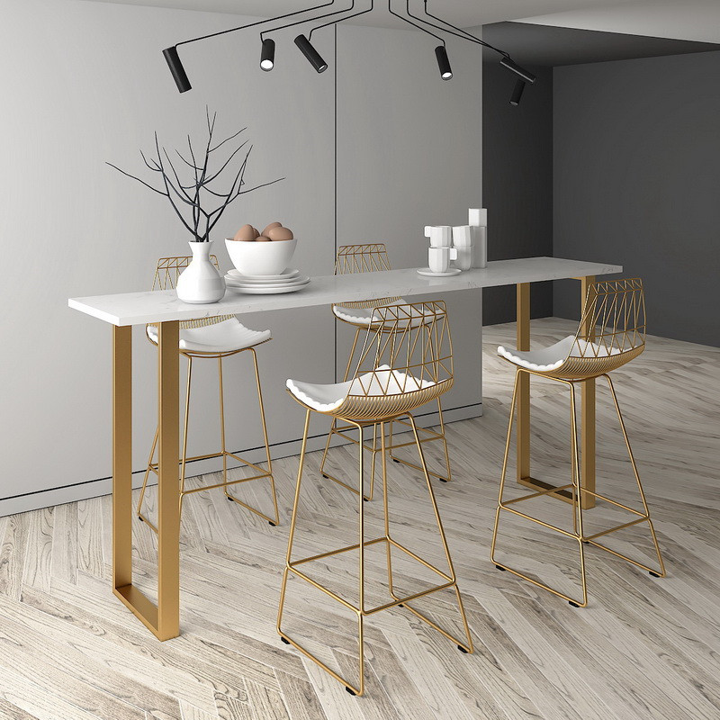 Nordic modern simple bar table Marble gold light luxury bar chair High stool Leisure Wrought iron bar table and chair