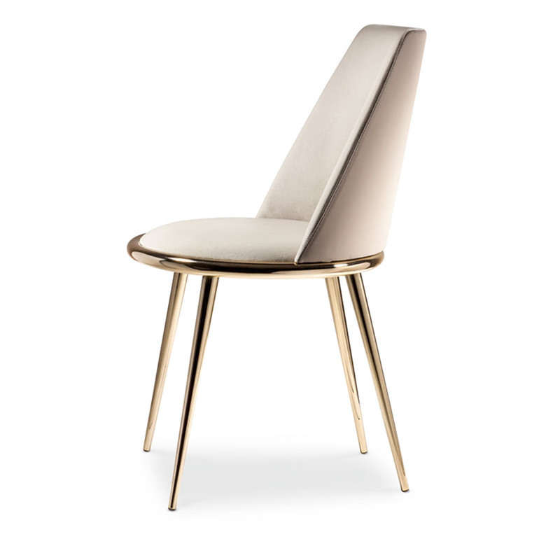 Post-modern light luxury leather household dining chair golden leisure chair single fashion back makeup chair simple Nordic chair