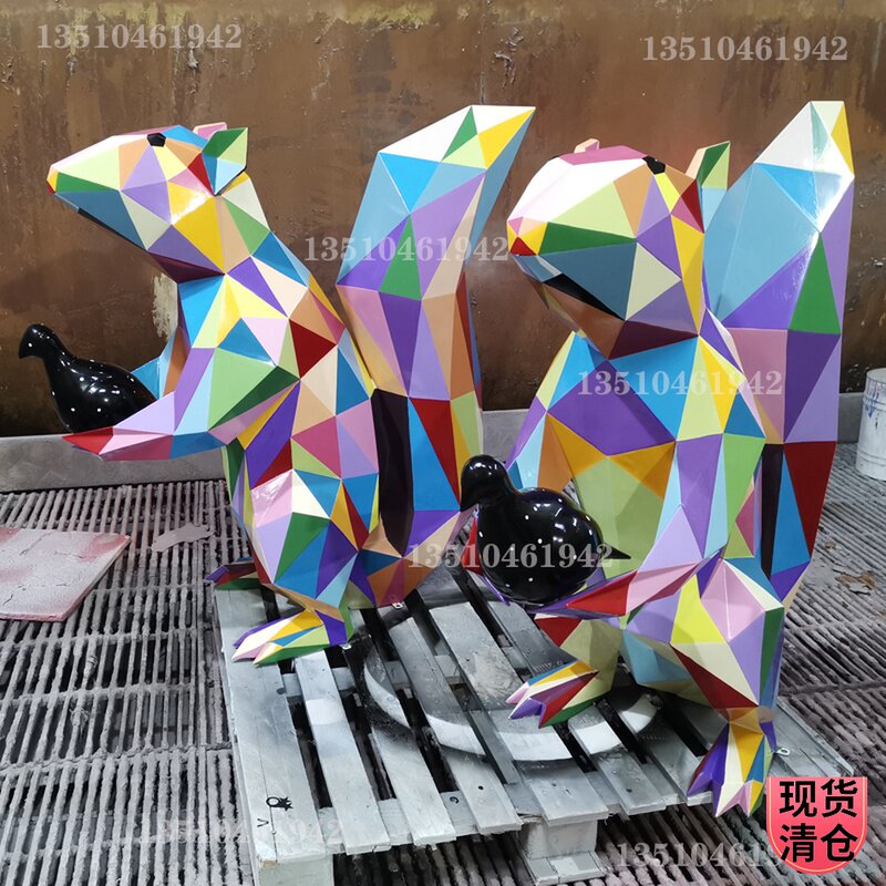 Spot Stainless Steel Painted Sculpture Geometric Section Pine Mouse Animal Pendulum Outdoor Garden Forest Landscape Mall Decorations