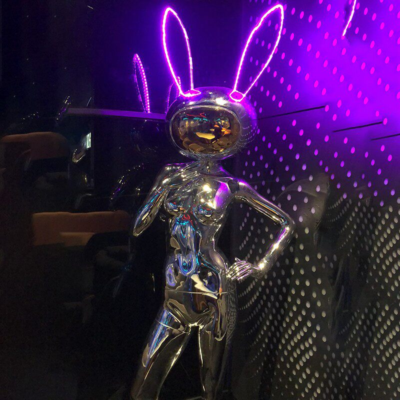 Glass fiber plated sculpture Beauty model Decorative Bar Nightclub KTV Character Luminous Rabbit girl floor pendulum