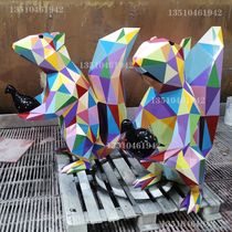 Spot Stainless Steel Painted Sculpture Geometric Section Squirrel Animal Swing Piece Outdoor Garden Forest Landscape Mall Adornment
