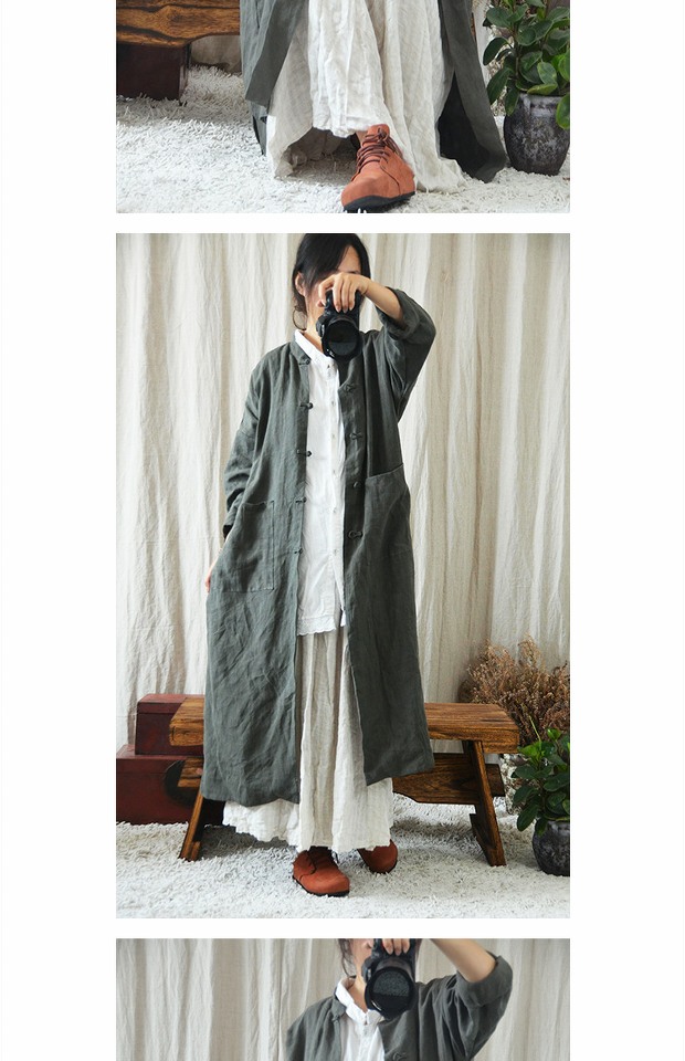 Bản gốc Trung Quốc Zen Zen Women Áo khoác dài lỏng lẻo Quạt dày văn học Áo cổ điển Áo gió - Trench Coat áo khoác dài nữ