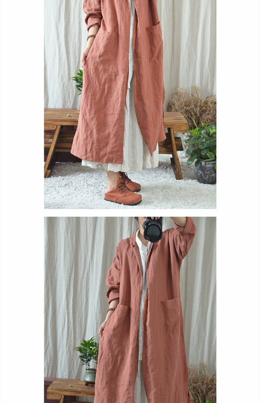 Bản gốc Trung Quốc Zen Zen Women Áo khoác dài lỏng lẻo Quạt dày văn học Áo cổ điển Áo gió - Trench Coat áo phao lông vũ nữ