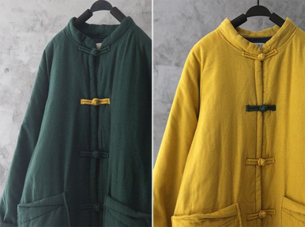 Ông già Zhuang. Trung Quốc phong cách cổ áo cotton quốc gia bông gió quần áo nghệ thuật ban đầu cổ điển bông vải lanh - Bông áo khoác lông vũ nữ dáng dài