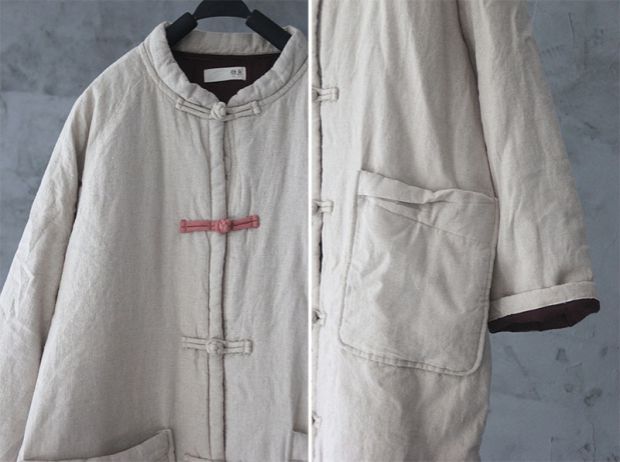 Ông già Zhuang. Trung Quốc phong cách cổ áo cotton quốc gia bông gió quần áo nghệ thuật ban đầu cổ điển bông vải lanh - Bông áo khoác lông vũ nữ dáng dài