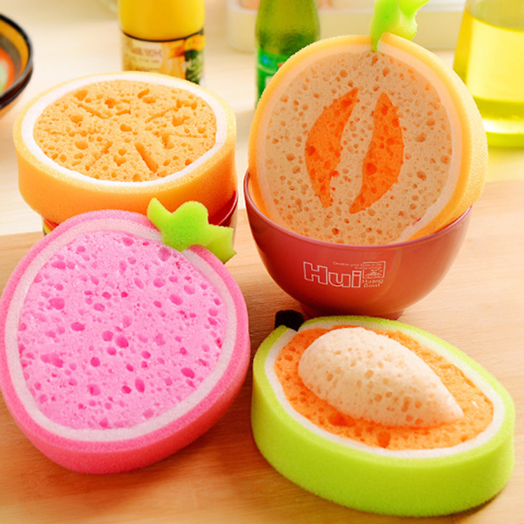 Home Kitchen Dishwashing Fruit Pattern Sponge Polish Creativity Cute Thickened Dishwashing Sponge Baggy Clean Wipe