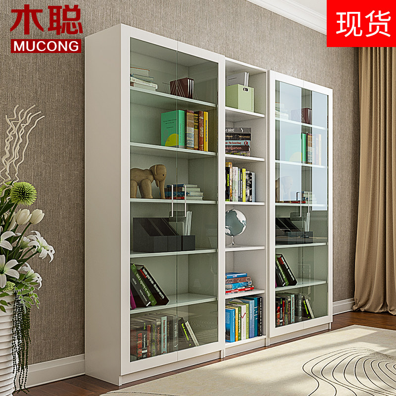 Modern simple bookcase free combination storage cabinet Transparent glass bookcase with door bookcase bookcase dustproof storage cabinet custom